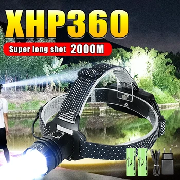Супер Мощный светодиодный налобный фонарь XHP360 высокой мощности USB Аккумуляторная фара 18650 Наружный головной фонарь с зумом Кемпинг Рыбалка головной фонарь