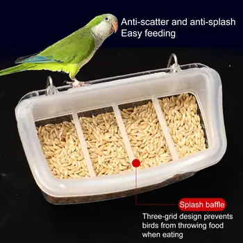 Удобный аксессуар для птичьей клетки, коробка для корма для птиц, подвесная кормушка для птиц с сеткой от брызг, Прочная прозрачная коробка для птичьей клетки