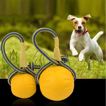 Игрушечный мяч для дрессировки домашних собак, Неразрушаемые Твердые резиновые шарики, Игрушка для жевания, игры, извлечения, укуса с веревкой-держателем, Устойчивая к укусам Игрушка