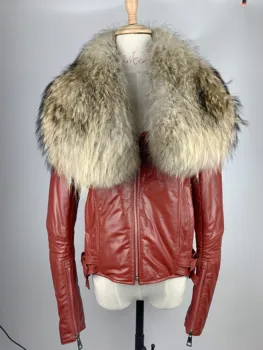 Новая роскошная женская куртка из натуральной овечьей кожи, теплое пальто с воротником из натурального меха Енота, женское осенне-зимнее пальто