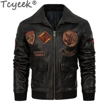 Tcyeek Куртки из натуральной овчины, мужская одежда, летный костюм, осенне-зимняя мужская мотоциклетная куртка, Специальная хлопковая добавка