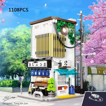 Japan Street View Building Block Японская Приготовленная На Пару Булочка С Начинкой Модель Магазина City Streetscape Brick Assembly Toys Со Светодиодной Подсветкой
