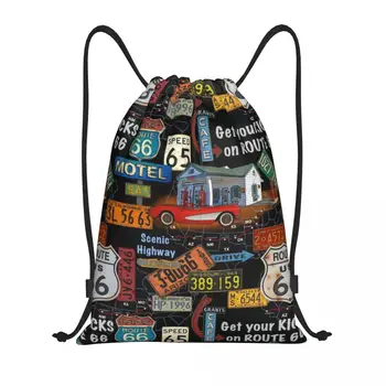 Изготовленный на заказ винтажный рюкзак America Road Route 66 с завязками, сумки для женщин и мужчин, легкий спортивный рюкзак для спортзала, сумки для покупок