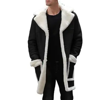 Пальто Мужская куртка средней длины с плюшевой подкладкой, большими карманами с лацканами, теплая верхняя одежда jaqueta masculina