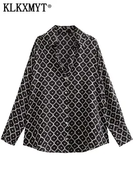 TRAF 2023 Новая женская рубашка, винтажные рубашки с геометрическим принтом, женские повседневные рубашки и блузки на пуговицах, женские блузки-топы