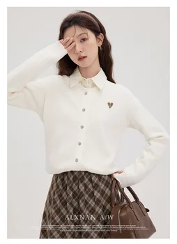 Однобортный вязаный кардиган с длинными рукавами, Женский свитер с круглым вырезом, Модное Корейское пальто