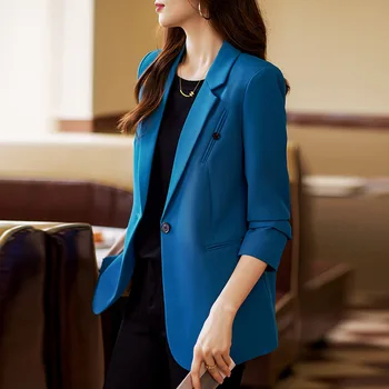Блейзеры для женщин, синий маленький пиджак для женщин, весна 2023, новая высококачественная модная женская куртка для отдыха большого размера