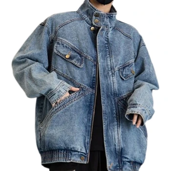 Модные Красивые джинсовые куртки со стоячим воротником Мужские топы Пальто Лето Осень Повседневные Свободные уличные куртки Пальто Мужская одежда
