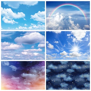 Голубое небо Облачный фон для фотосъемки, Белое облако, мерцающая радуга, звезда, День рождения ребенка, портрет новорожденного, фотофон для студии