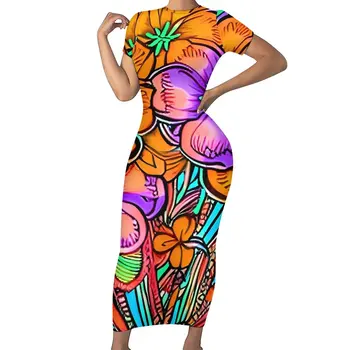 Платье с цветочным узором, женское Гавайское платье с цветочным узором, весенние клубные платья Макси с коротким рукавом, Дизайнерская одежда оверсайз