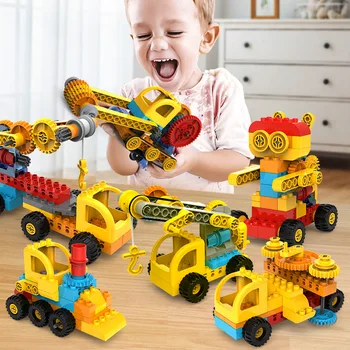 Детские конструкторы автомобиль ручной работы, собранный своими руками инженерный автомобиль из крупных частиц, редуктор, механические строительные блоки, игрушки для мальчиков