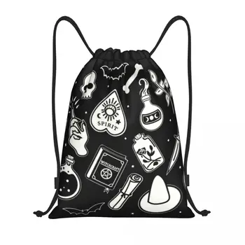 Рюкзак на шнурке Witchy Essence, спортивная спортивная сумка для женщин и мужчин, сумка для покупок с черепом Ведьмы на Хэллоуин, Рюкзак для покупок на Хэллоуин