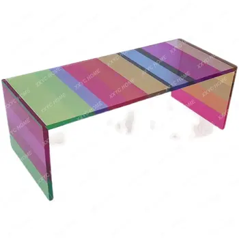 Цветной акриловый чайный столик радужного цвета, прямоугольный простой столик в центре зала, мебель для гостиной сбоку от стола