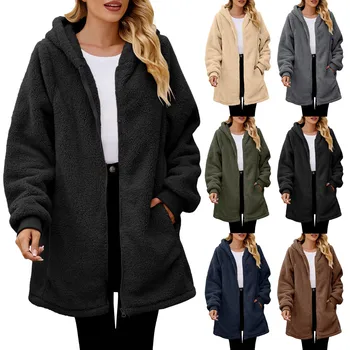 Женские куртки оверсайз, толстовки из пушистого флиса, верхняя одежда на молнии, пальто с карманами, женский свитер для бега, технологичная куртка