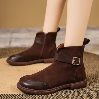 Модные ботинки Осень 2022, новая пряжка для ремня, массивные ботинки Martens в стиле ретро, Корейская женская обувь