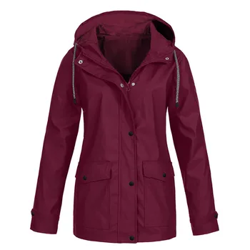 Женские пальто, однотонная дождевик, Новая стильная водонепроницаемая куртка для пеших прогулок средней и длинной длины, Ветрозащитный плащ с капюшоном