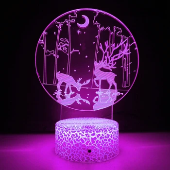 Ночной Олень 3D Иллюзионная лампа 7 Цветов светодиодный ночник для дома, спальни, Рождественское украшение, акриловый подарок для детей, мальчиков и девочек