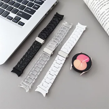 Керамический пластиковый браслет для Samsung Galaxy Watch 6 4 5 5Pro, прозрачный модный ремешок для часов с тремя бусинками