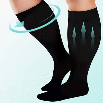 2023 Мужские компрессионные носки большого размера, зимние теплые чулки до колена, однотонные нейлоновые чулки, спортивный костюм с утеплителем для ног в рубчик