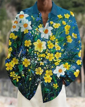 Мужская рубашка с отворотом, повседневный модный тренд, креативный цветочный узор высокой четкости, высококачественная мягкая и удобная ткань 2023