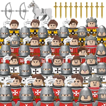 Средневековые военные фигурки солдат-кавалеров, Строительные блоки, рыцари замка, армейская гвардия, пехотные войны, Конное оружие, кирпичи MOC, игрушки