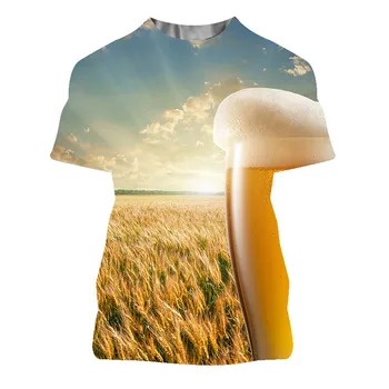 Летняя мужская футболка с 3D-принтом с пивным рисунком, повседневные футболки с короткими рукавами, модные футболки, трендовая мужская одежда, топ