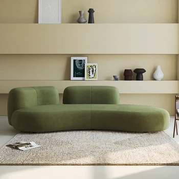 Дугообразный диван, размерная единица, зеленый диван для гостиной, дизайнерский диван из матовой бархатной ткани на троих человек Дугообразный диван, размерная единица, зеленый диван для гостиной, дизайнерский диван из матовой бархатной ткани на троих человек 0
