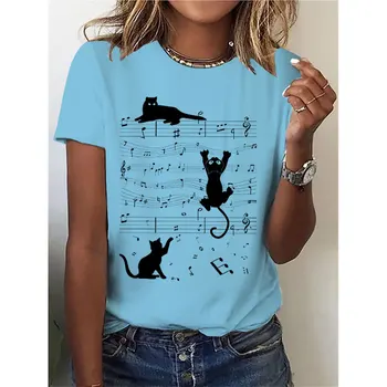 Летняя модная женская футболка в стиле кэжуал в стиле ретро с милым котенком, 3D-принтом, с короткими рукавами, с круглым вырезом, свободные дышащие женские топы Летняя модная женская футболка в стиле кэжуал в стиле ретро с милым котенком, 3D-принтом, с короткими рукавами, с круглым вырезом, свободные дышащие женские топы 1