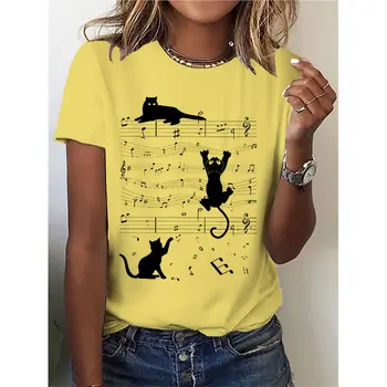 Летняя модная женская футболка в стиле кэжуал в стиле ретро с милым котенком, 3D-принтом, с короткими рукавами, с круглым вырезом, свободные дышащие женские топы Летняя модная женская футболка в стиле кэжуал в стиле ретро с милым котенком, 3D-принтом, с короткими рукавами, с круглым вырезом, свободные дышащие женские топы 2