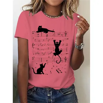 Летняя модная женская футболка в стиле кэжуал в стиле ретро с милым котенком, 3D-принтом, с короткими рукавами, с круглым вырезом, свободные дышащие женские топы Летняя модная женская футболка в стиле кэжуал в стиле ретро с милым котенком, 3D-принтом, с короткими рукавами, с круглым вырезом, свободные дышащие женские топы 3