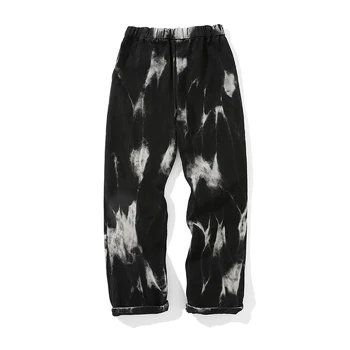 Джинсы Мужские джинсовые брюки в стиле Diablo с принтом Tie Dye, мешковатые прямые брюки с эластичной резинкой на талии, хай-стрит, панк, крутая уличная одежда