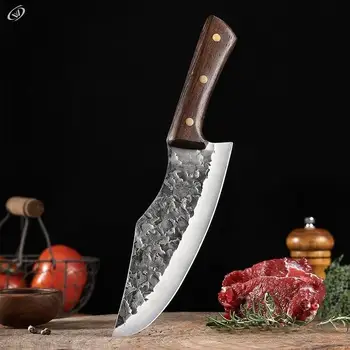Кухонный нож ручной работы из кованой нержавеющей стали, китайский Мясницкий нож для обвалки свиньи, нож для разделки говядины с деревянной ручкой