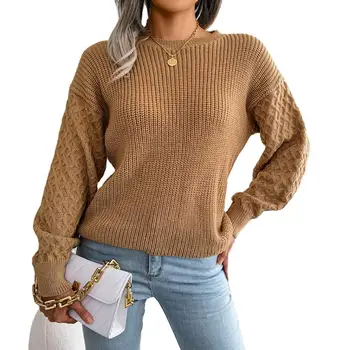 Женская зимняя блузка, женский пуловер, свитер, повседневный джемпер с круглым вырезом и длинным рукавом, топы, блузка