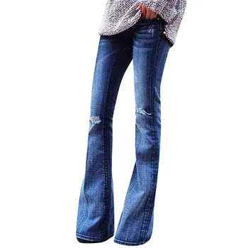 Женские Рваные джинсы, Облегающие Брюки, Подтягивающие Ягодицы, Модные Мягкие Модные Расклешенные брюки Длиной до пола Pantalones