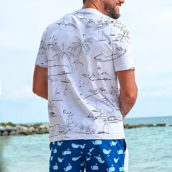 Модный тренд, мужская футболка с принтом Ocean Elements, свободный вырез, Дышащая Удобная летняя одежда большого размера Модный тренд, мужская футболка с принтом Ocean Elements, свободный вырез, Дышащая Удобная летняя одежда большого размера 4