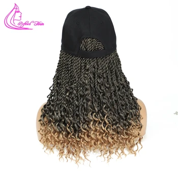 Шляпа Парик с вьющимися концами Сенегальская крученая коса с завитками Бейсбольная кепка 14-дюймовая Короткая коса Парики для чернокожих женщин Девочек